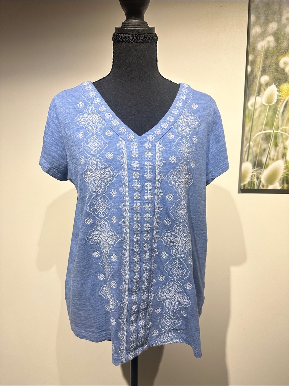 JJill Blue V-Neck Embroidered Top